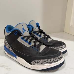 Air Jordan 3 Retro Sport Blue Black Cement Elephant Print Sneaker size12 no box